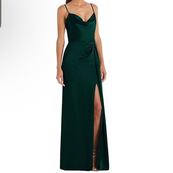 NWT Dessy Collection Womens Cowl neck draped maxi‎ dress size 8 in evergreen - Picture 1 of 10